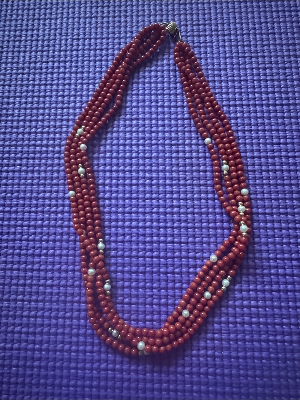 Multi-Strand Coral Beaded Necklace with Pearl Accents